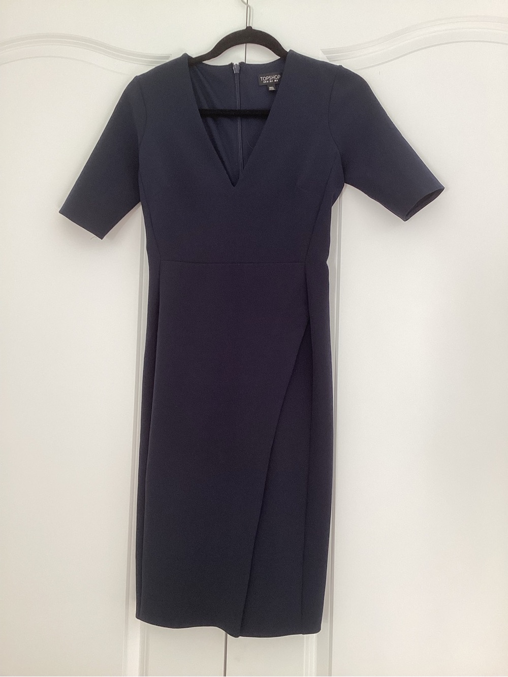 Topshop Navy V-Neck Midi Dress with Front Overlay